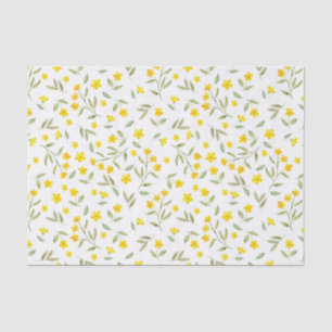Pretty Yellow Watercolor Floral Blooms Pattern Tissue Paper