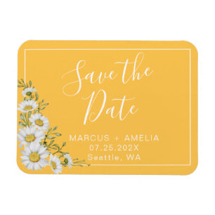 Pretty Yellow & White Daisies Save The Date  Magnet