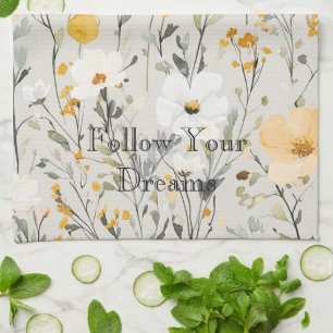 Pretty Yellow White Flowers Dreams Kitchen Towel