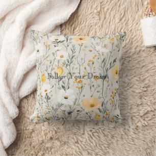 Pretty Yellow White Flowers Dreams Throw Pillow