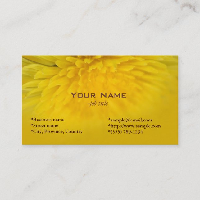 Pretty yellow wild flower dandelion business card (Front)