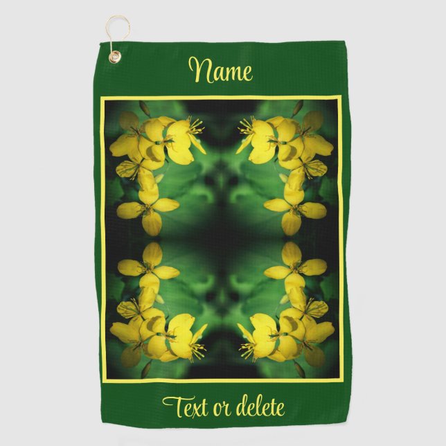 Pretty Yellow Wildflowers Abstract Personalized Golf Towel (Front)