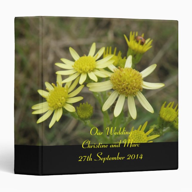 Pretty Yellow Wildflowers Custom Wedding Binder (Front/Spine)
