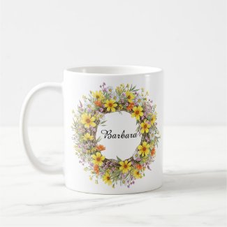 Pretty Yellow Wildflowers Wreath Custom Name
