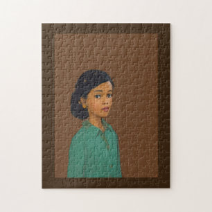 Pretty young girl brown skin green shirt jigsaw puzzle