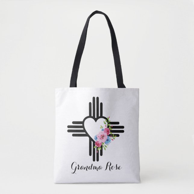 Pretty Zia Heart with Roses Personalized Gift Tote Bag (Front)