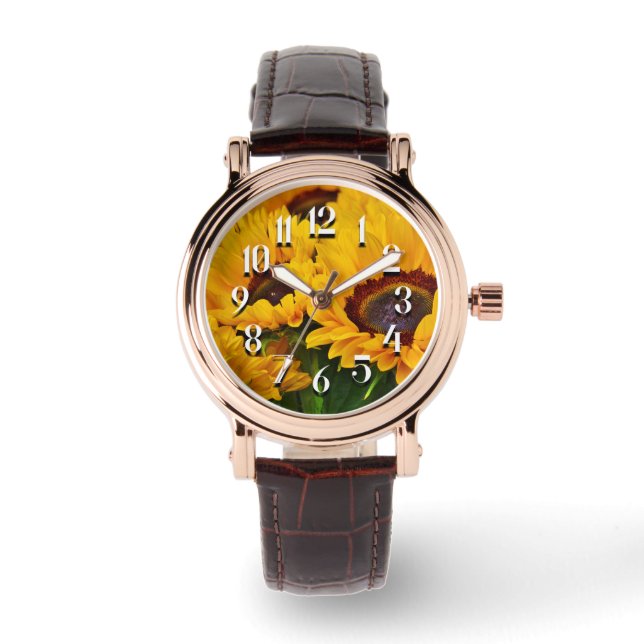PrettyOrange and Yellow Sunflower Watch (Front)