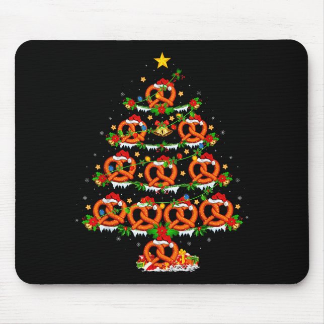 Pretzel Lover Xmas Lighting Pretzel Christmas Tree Mouse Pad (Front)