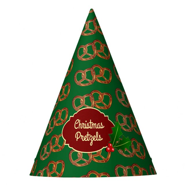 Pretzel Motif, Holly: Christmas Colours customized Party Hat (Front)