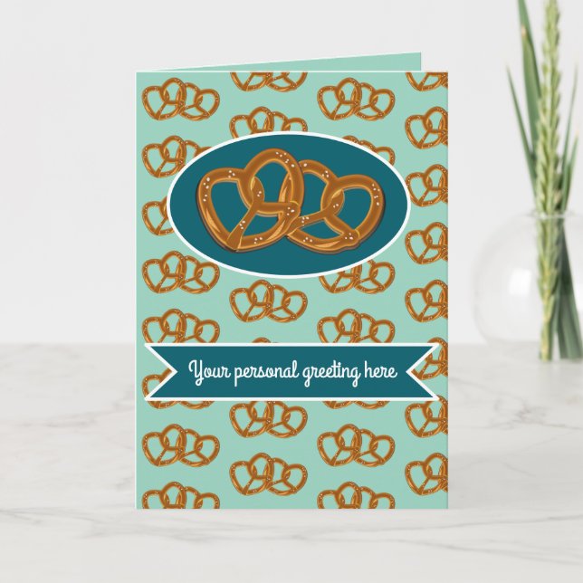 Pretzel Party: Tying the Knot Teal and Aqua custom Card (Front)