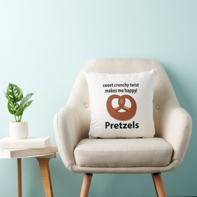 Pretzel Sweet Crunchy Twist Makes Me Happy Pretzel Throw Pillow (Chair)