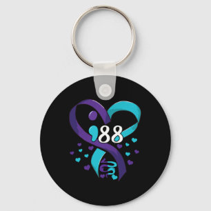 Prevention Awareness 988 Heart Teal And Purple  Keychain