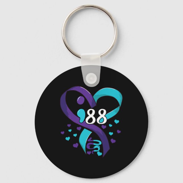 Prevention Awareness 988 Heart Teal And Purple  Keychain (Front)