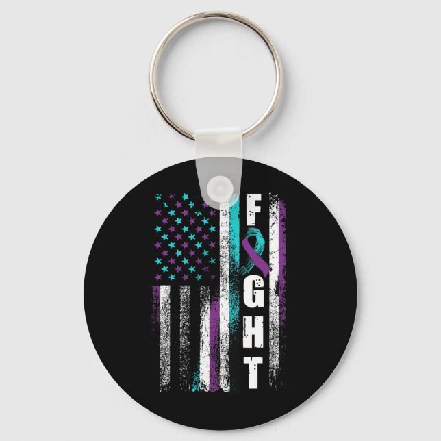 Prevention Awareness American Flag Distress  Keychain (Front)