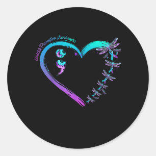 Prevention Awareness Dragoy Heart Love Semicolon Classic Round Sticker