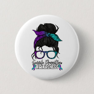 Prevention Awareness Messy Bun Women  2 Inch Round Button