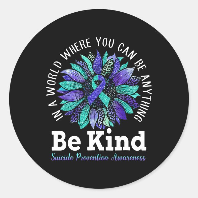Prevention Awareness Week Be Kind Leopard Sunflowe Classic Round Sticker (Front)