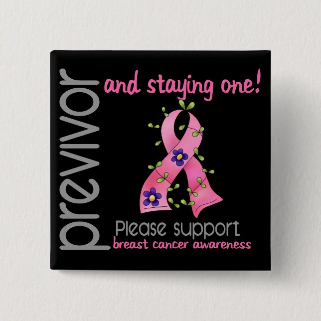 Previvor 9 Breast Cancer 2 Inch Square Button (Front)