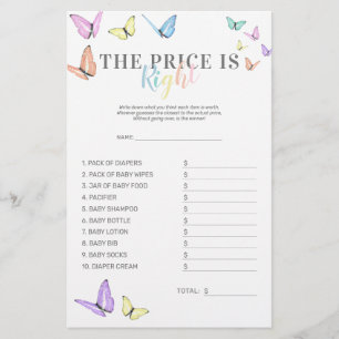 Price is Right Butterfly Baby Shower Game