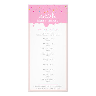 PRICE LIST bakery cakes frosting drip sprinkles Rack Card