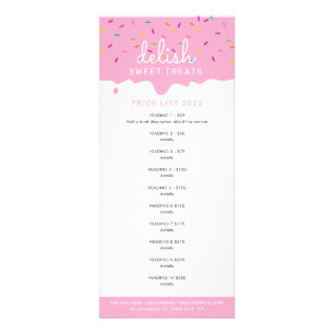PRICE LIST bakery pink frosting drip sprinkles Rack Card