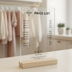 Price List Business Logo Acrylic Sign