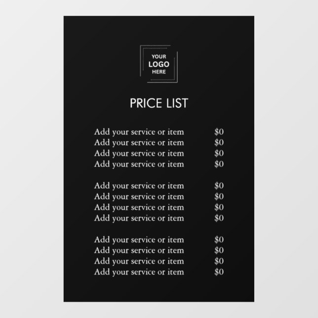 Price List | Custom Black Business Logo Window Cling (Sheet)