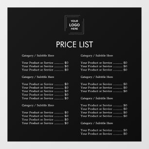 Price List   Custom Black Modern Business  Window Cling
