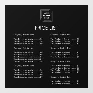 Price List | Custom Black Modern Business  Window Cling