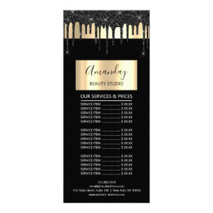 Price List Hair Makeup Lashes Nail Drips Black Rack Card