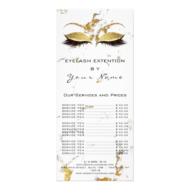 Price List Lash Extension White Marble Gold Rack Card (Back)