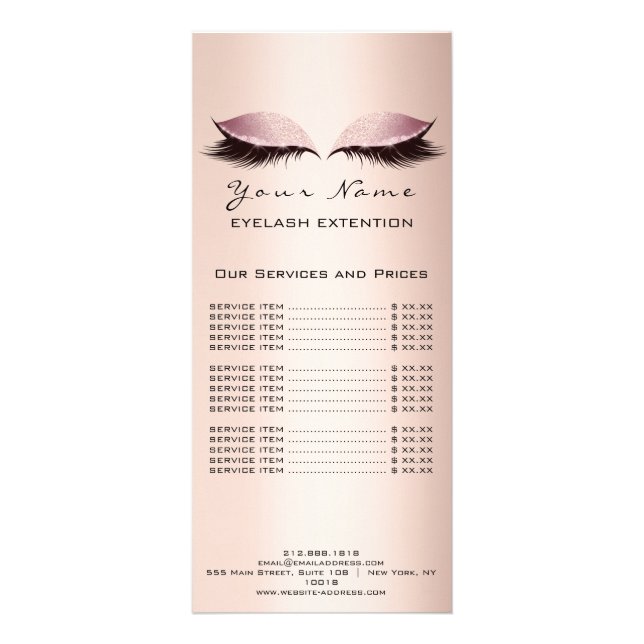 Price List Lashes Extension Makeup Artist Pink Lux Rack Card (Back)