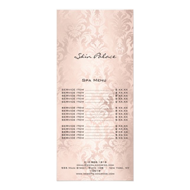 Price List Lashes Extension Makeup Damask Rose Rack Card (Front)
