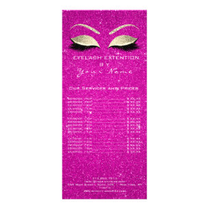 Price List Lashes Extension Makeup Hot Pink Gold Rack Card