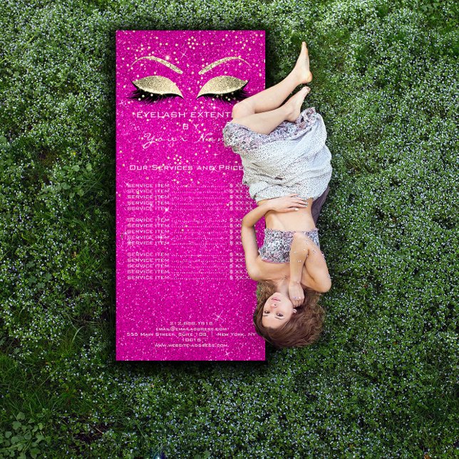 Price List Lashes Extension Makeup Pink Hot Gold Rack Card (Price List Lashes Extension Makeup Pink Hot Gold Rack Card)
