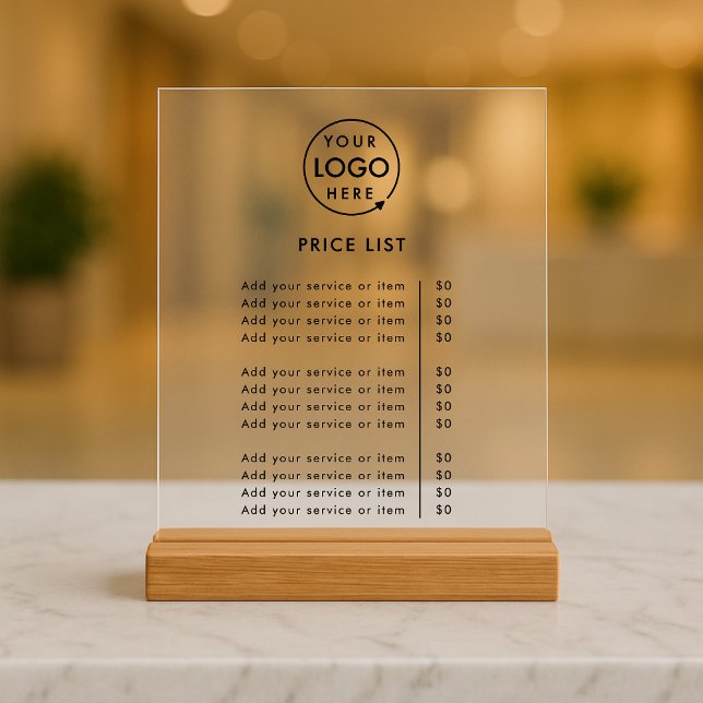 Price List | Logo Business Modern Professional Acrylic Sign (A simple practical solution for presenting your products or services with clarity & style.)