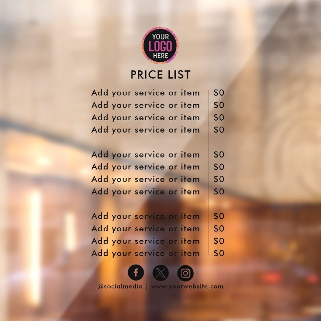 Price List | Logo Business Modern Professional Win Window Cling (Sheet 2)