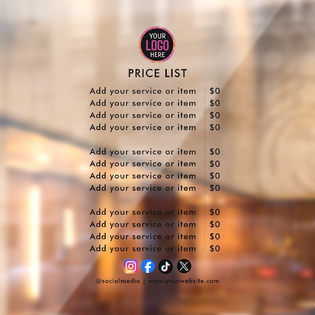 Price List | Logo Business Modern Professional Win Window Cling (Sheet 2)