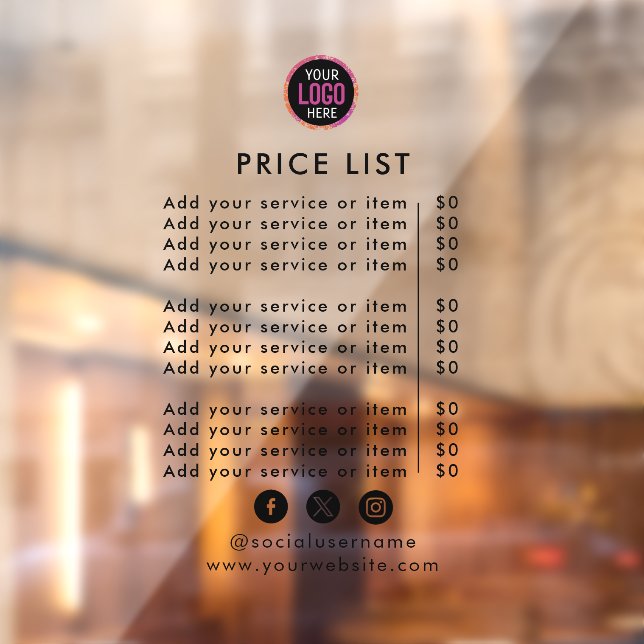 Price List | Logo Business Modern Professional Window Cling (Sheet 2)