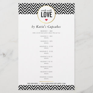 PRICE LIST made with love modern black chevron Flyer