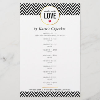 PRICE LIST made with love modern black chevron Flyer