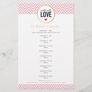 PRICE LIST made with love modern pink chevron Flyer