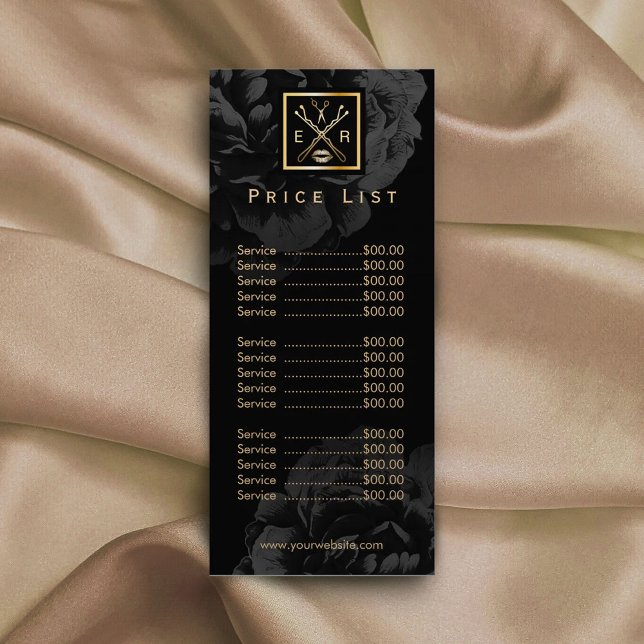 Price List | Makeup & Hair Stylist Dark Floral Rack Card (Creator Uploaded)