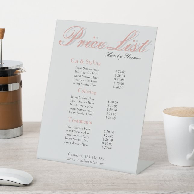 Price List Pedestal for display in Salon  Pedestal Sign (In SItu)