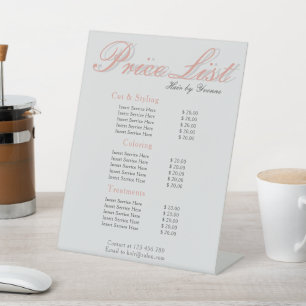 Price List Pedestal for display in Salon  Sign