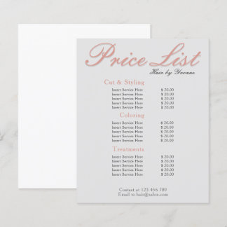 Price List salon, spa, beauty business editable 