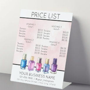 Price list service menu Nail salon nailpolish Pedestal Sign