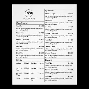 Price List   White Business Menu Modern Restaurant