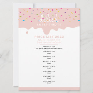 PRICE SERVICE LIST frosting drip sprinkles blush Invitation