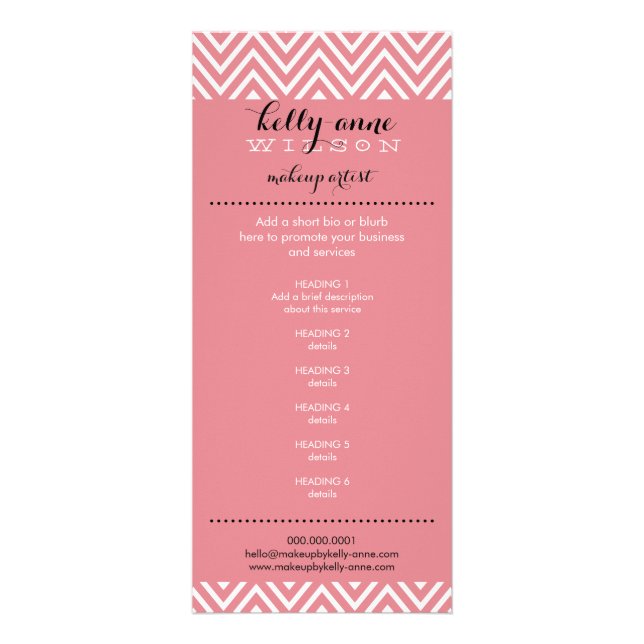 PRICE SERVICES LIST cool chevron pattern coral Rack Card (Front)
